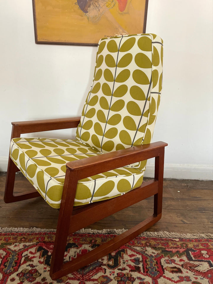 1960s Danish rocking chair with reupholstered seat and backrest