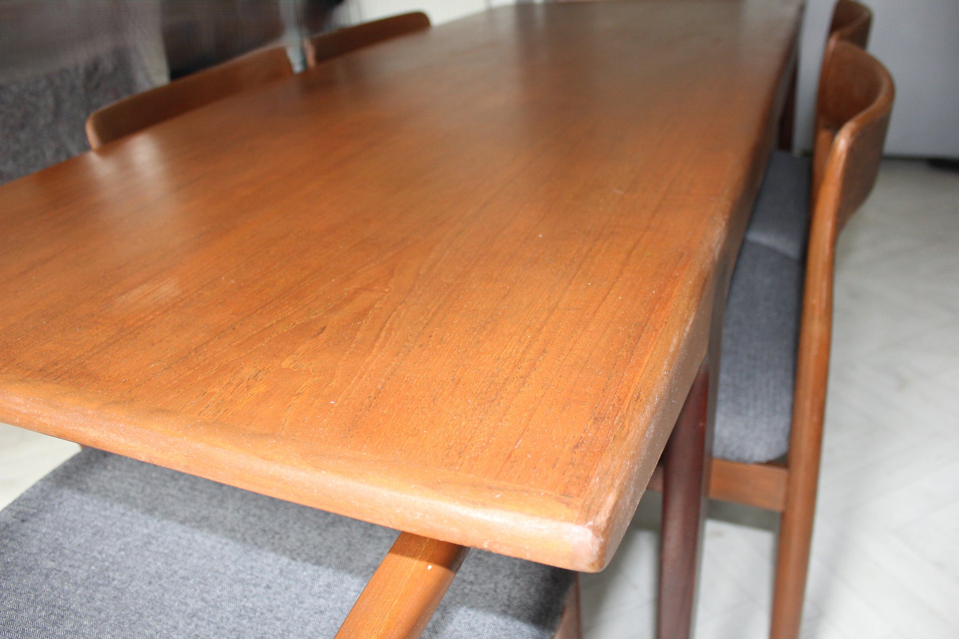 1960s teak dining set with solid wood table and four chairs – British mid-century modern design