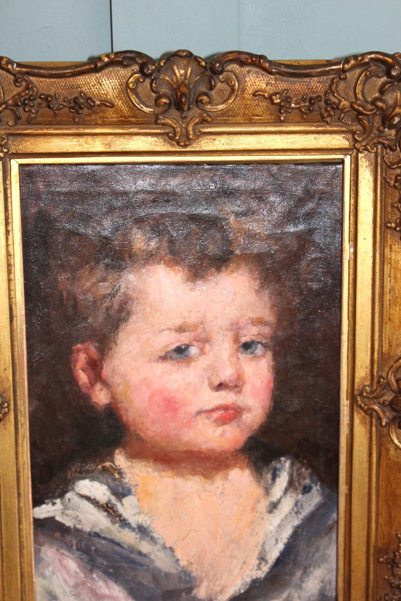 Antique portrait painting of a young sailor boy