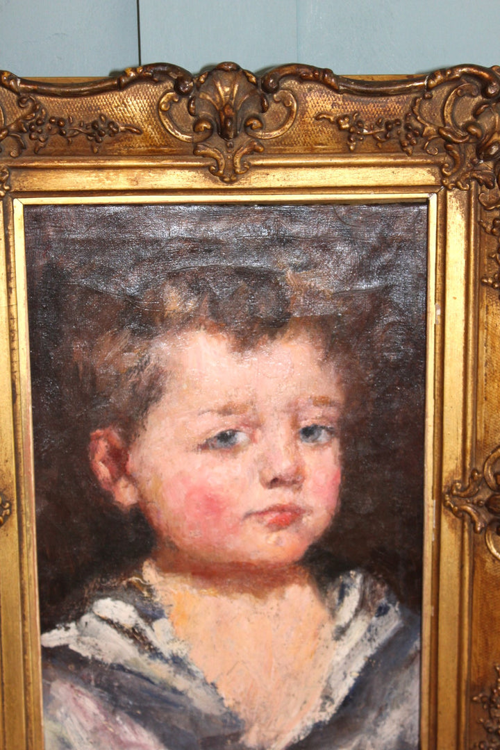 Antique portrait painting of a young sailor boy