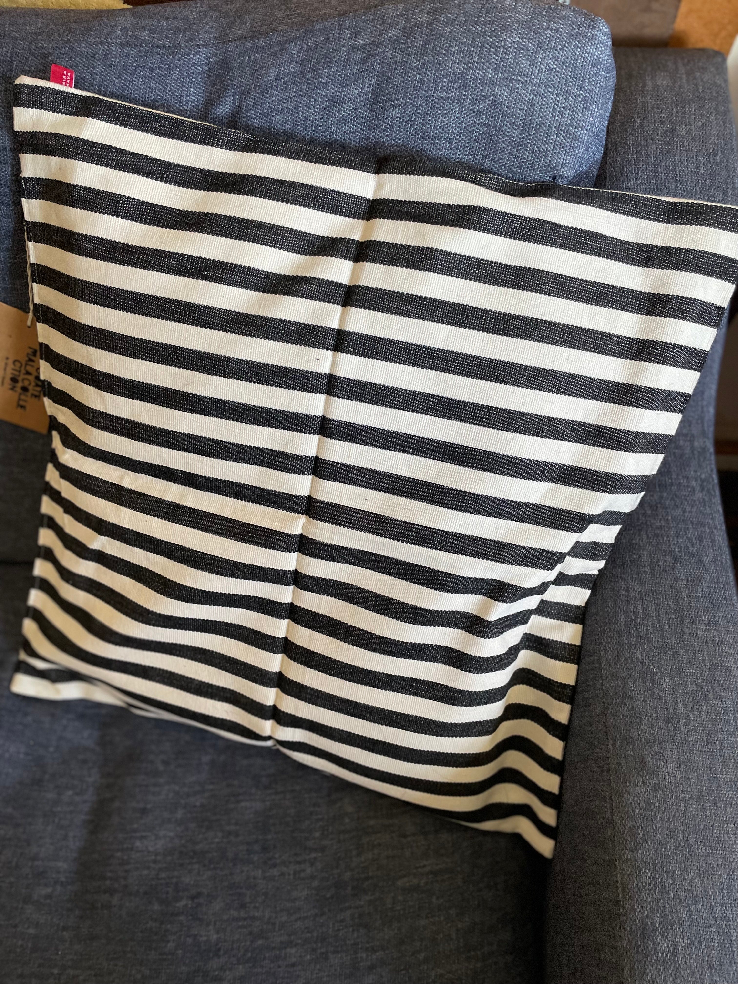 Artisan black and white striped throw pillow cover