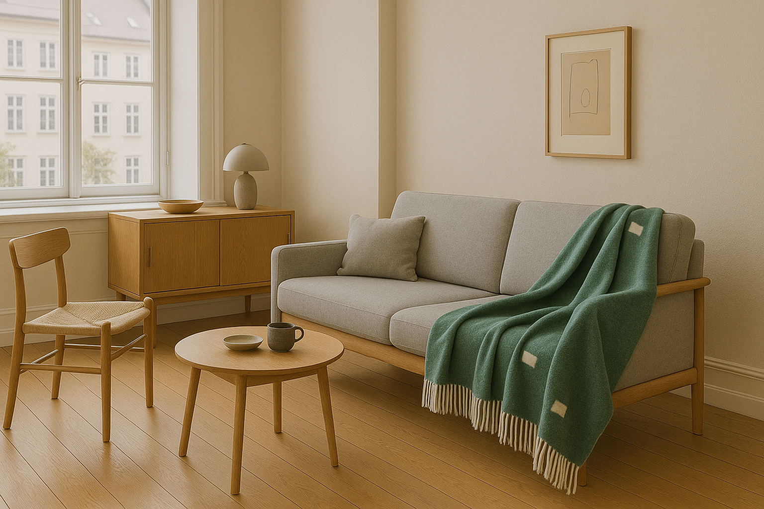 Skagerak Iota wool throw in alpaca and merino blend in a room setting