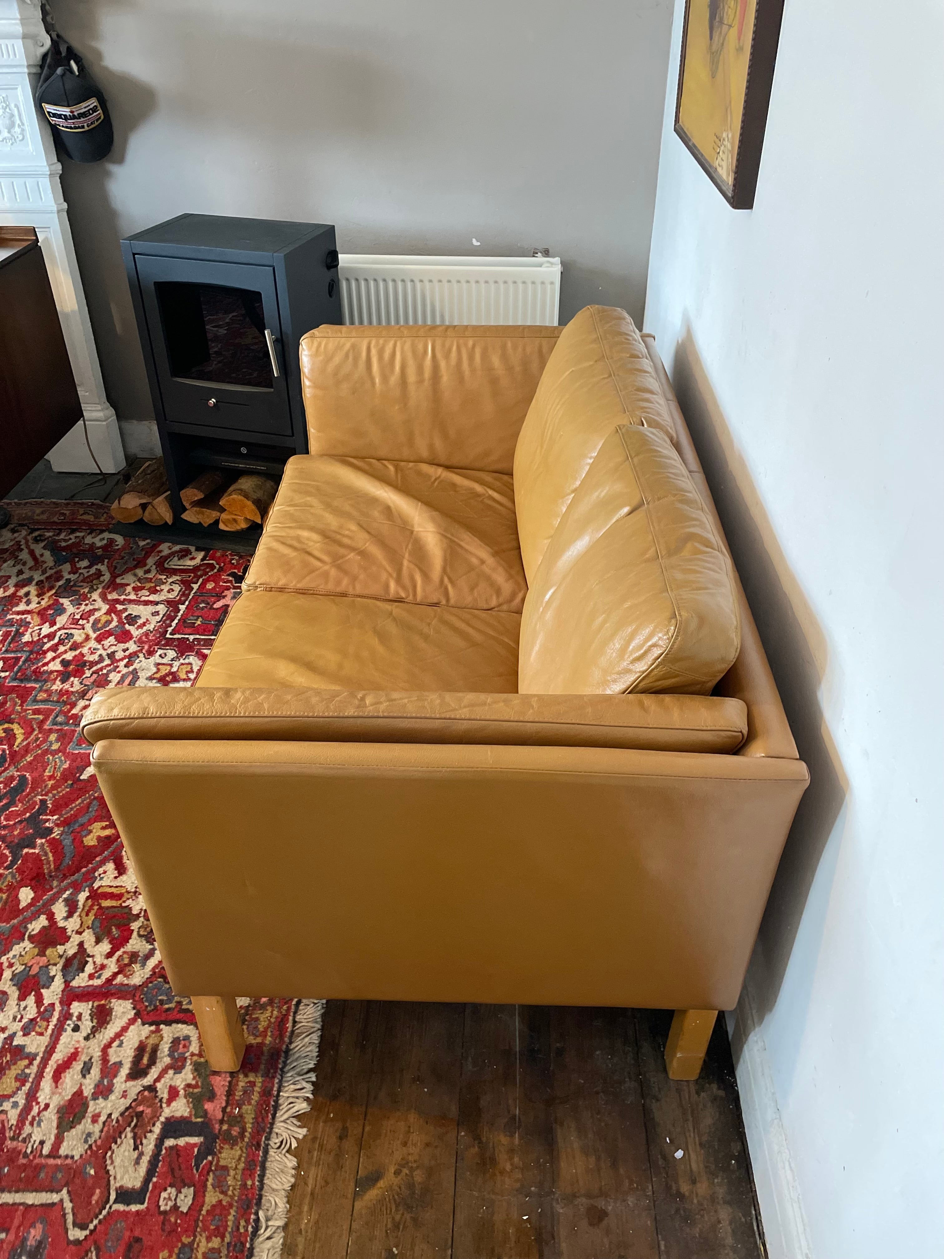 Danish Tan Sofa Two Seater