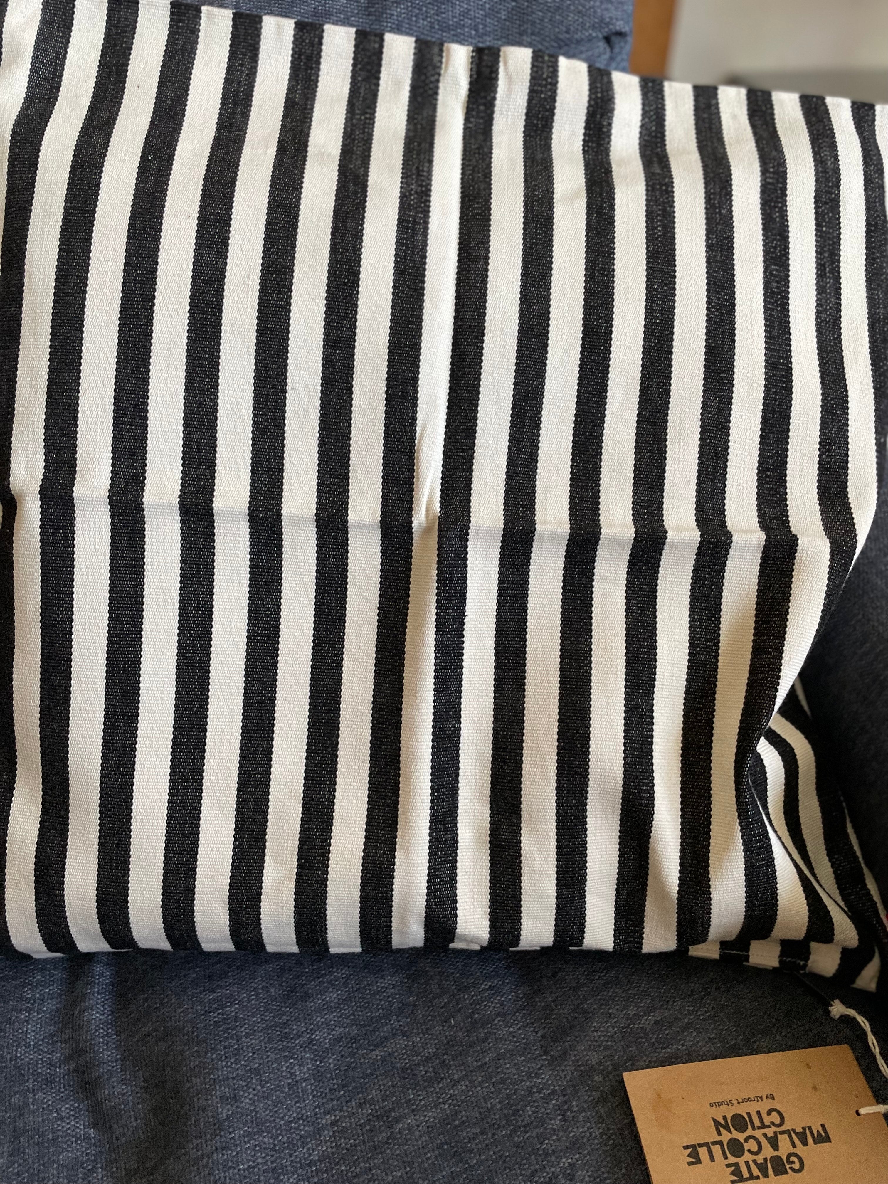 Striped monochrome pillow cover with artisan print