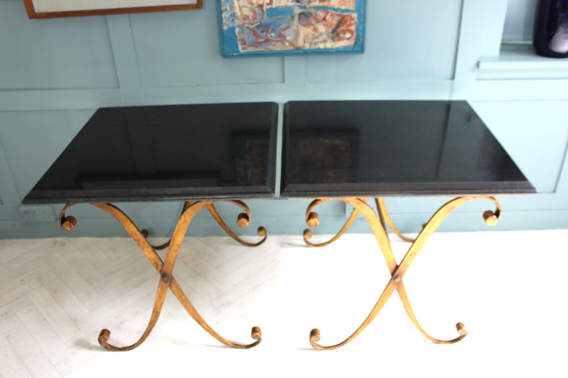 John Richard Granite gilt metal side tables with luxury vintage design, perfect for high-end Sussex interiors.