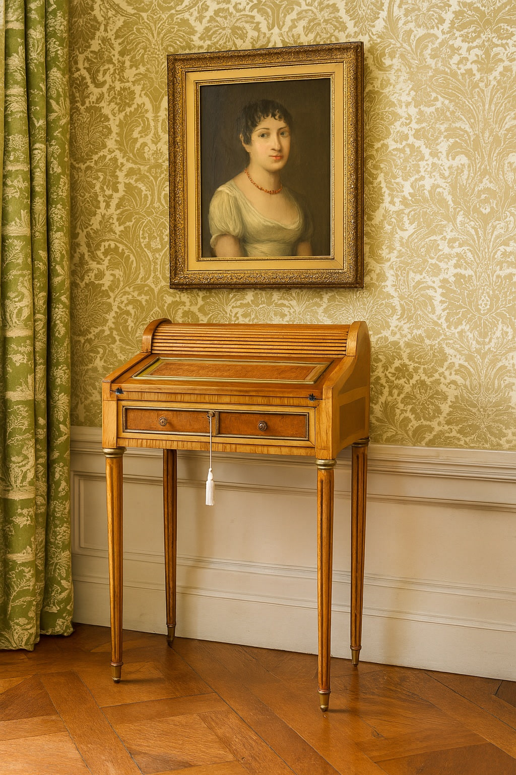 Vintage French ladies writing desk with leather inset