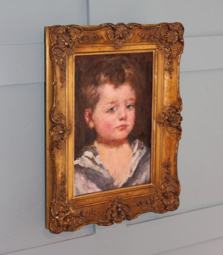 Restored oil painting of a sailor boy, circa 1920