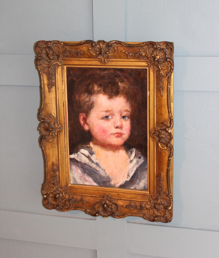 Detailed brushwork in antique oil painting by Robert Henri Cozad