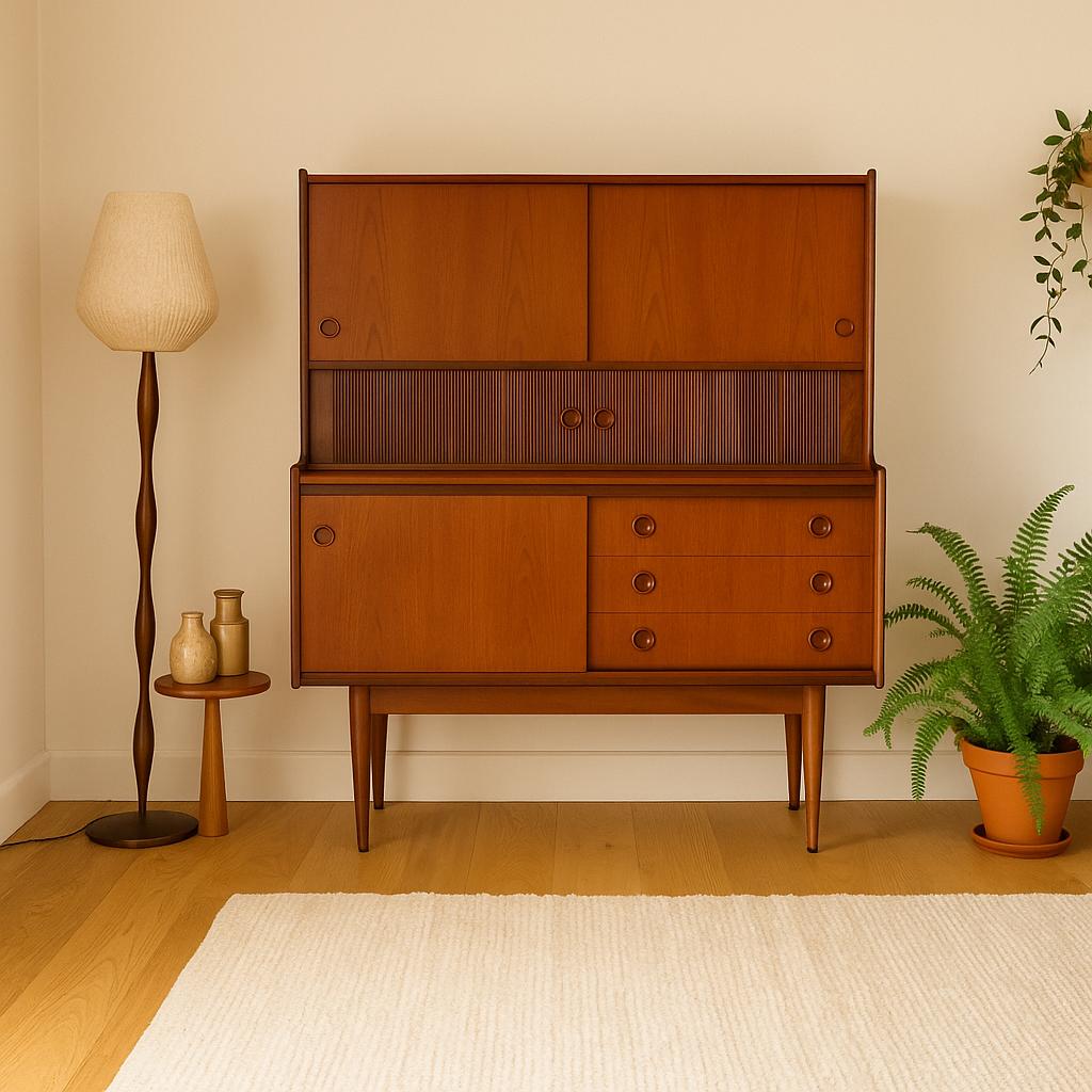 Mid Century Teak Credenza Highboard By Johannes Andersen For Oy Wilh. Schauman