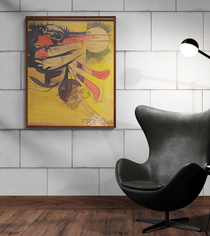 Italian abstract painting in orange and black