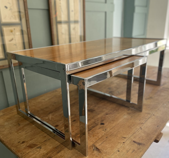 1970s rosewood nest of tables styled in modern interior