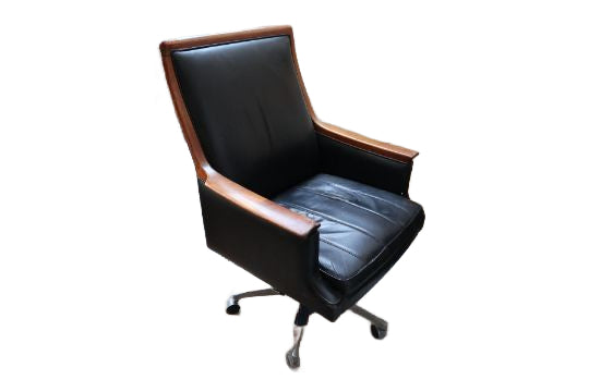Back view of Minerva executive chair with sculpted rosewood frame, Torbjørn Afdal design