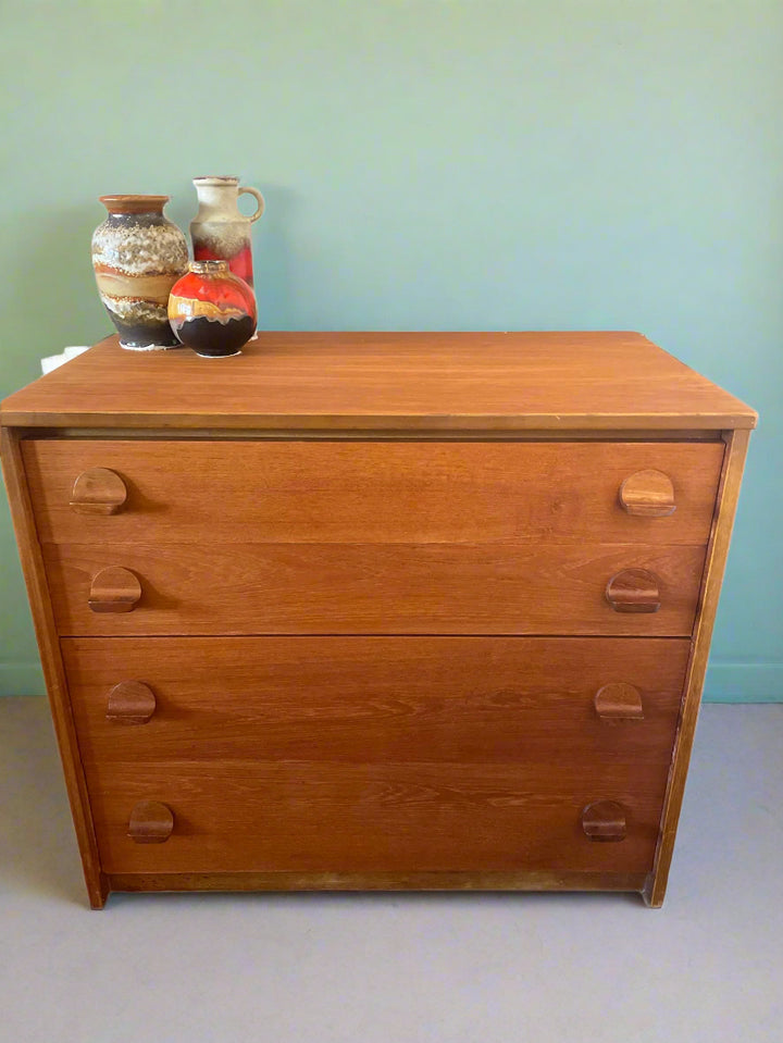 Mid century Stag Fineline tallboy dresser in teak, designed by John & Sylvia Reid