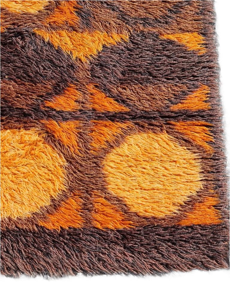 1970s wool shag pile rug in retro geometric design