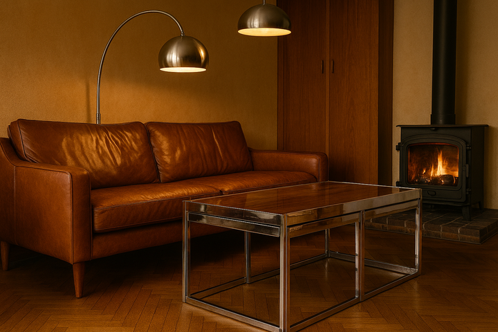 Mid-century rosewood and chrome nesting coffee table set