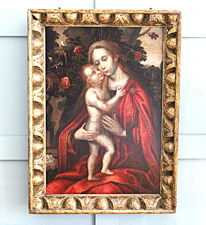 16th-century Flemish Madonna and Child oil painting on oak panel