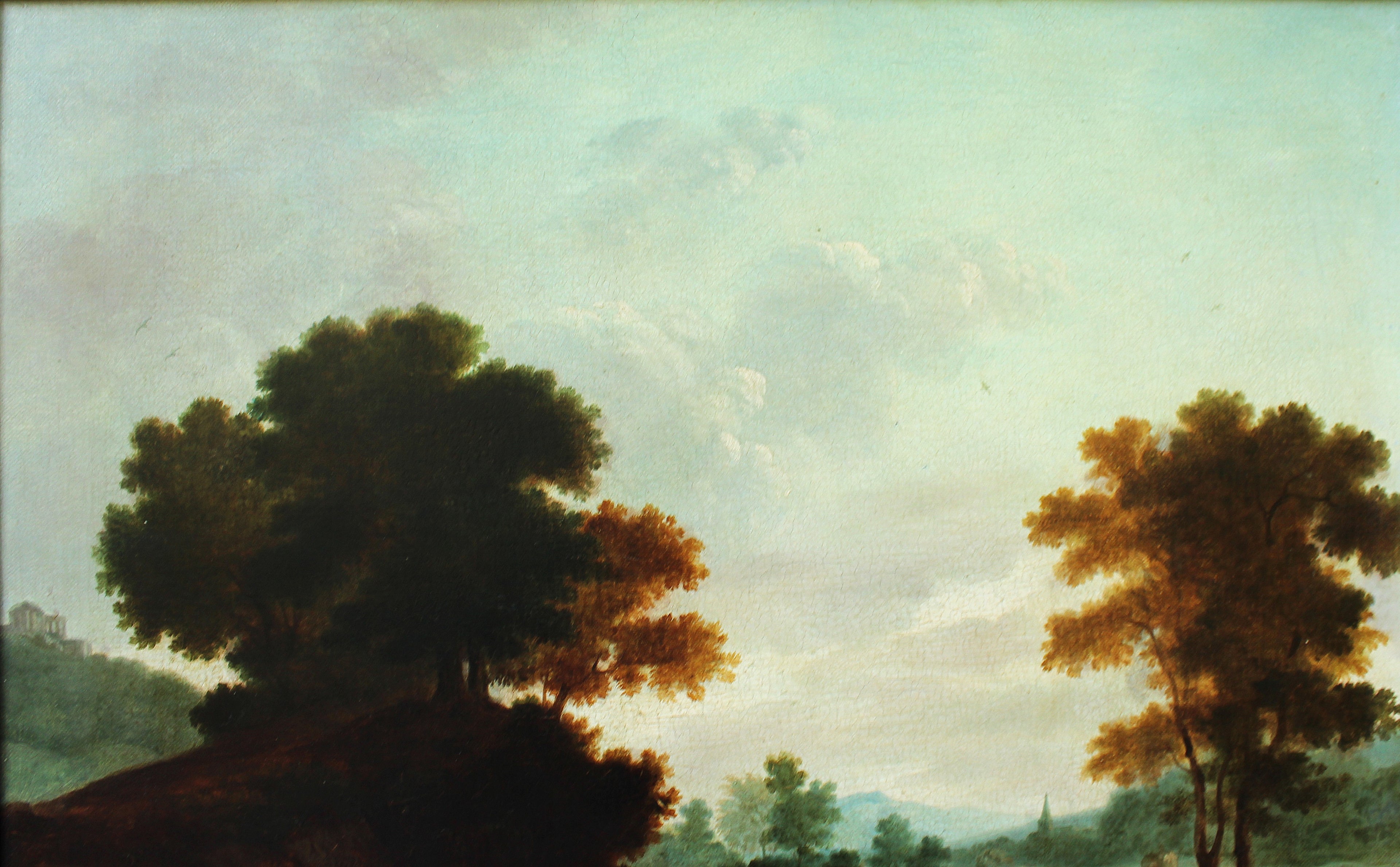 18th century landscape painting in the style of Richard Wilson with waterfall scene