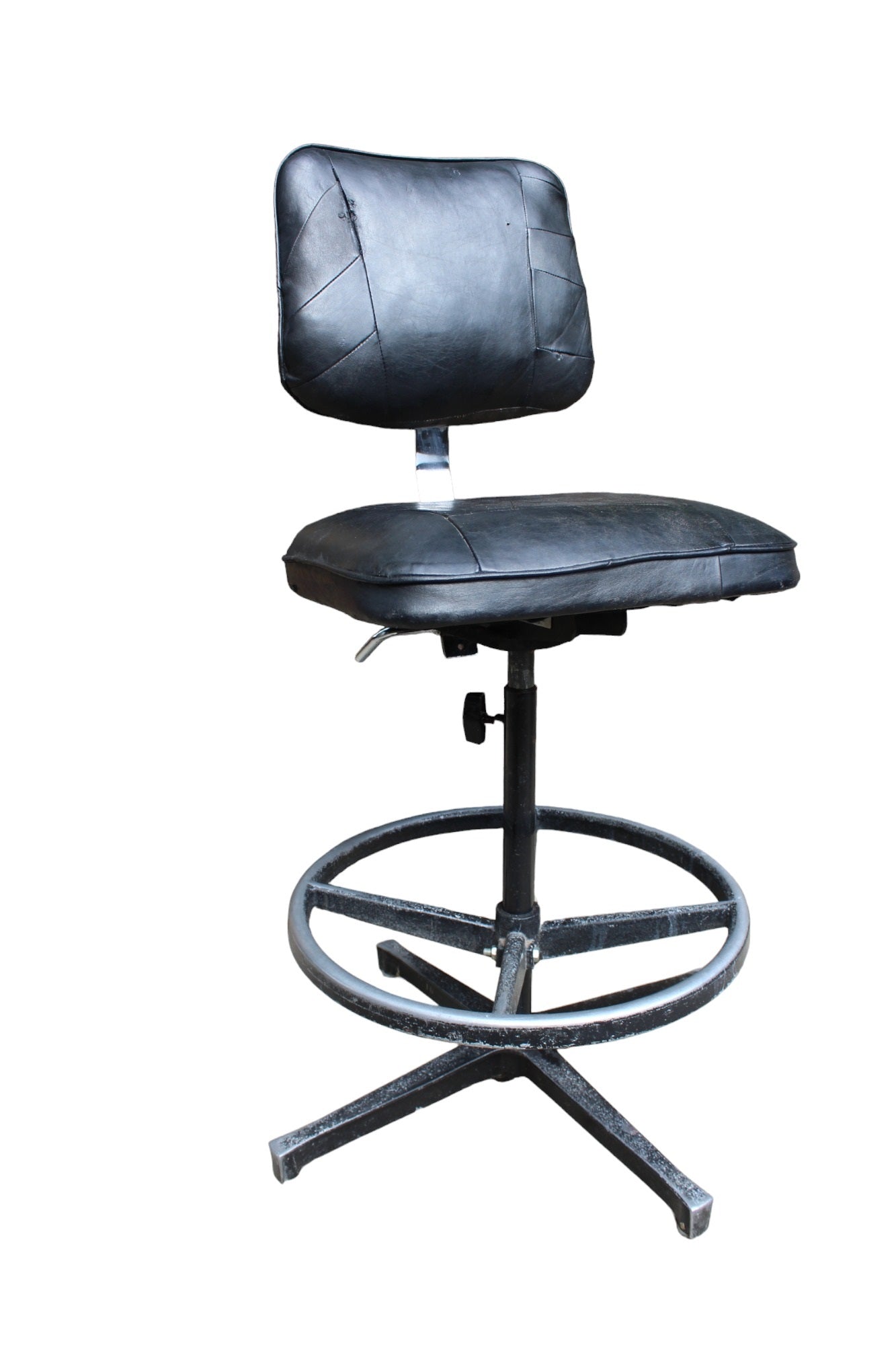 1960s vintage industrial swivel chair with original patchwork leather seat and backrest