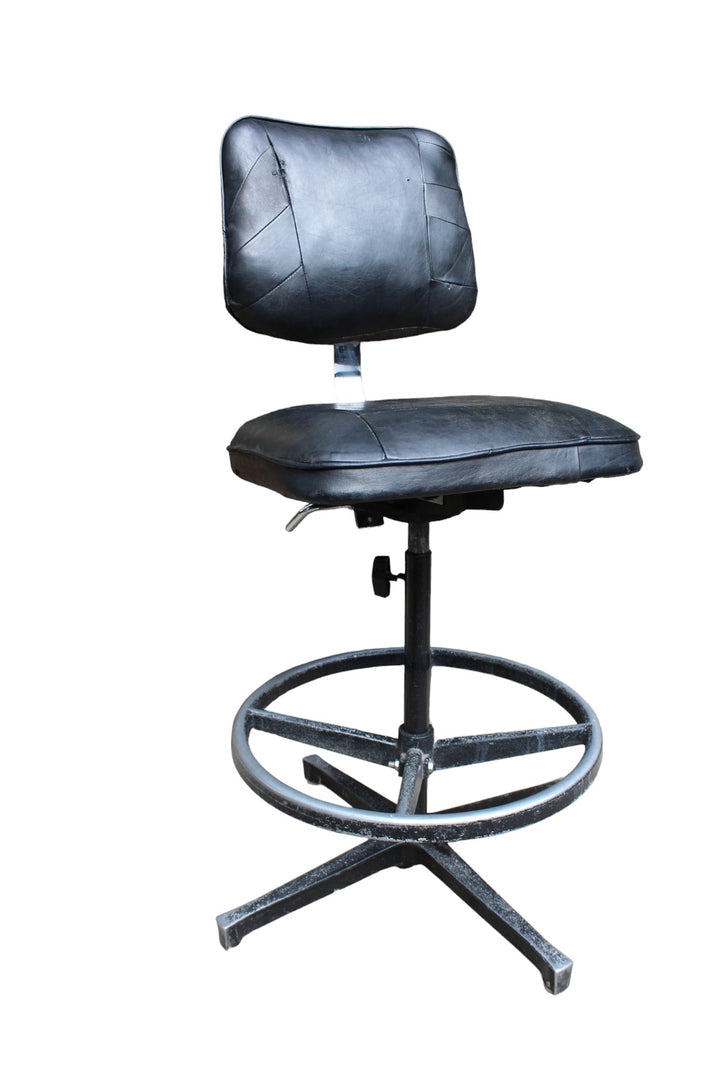 1960s vintage industrial swivel chair with original patchwork leather seat and backrest