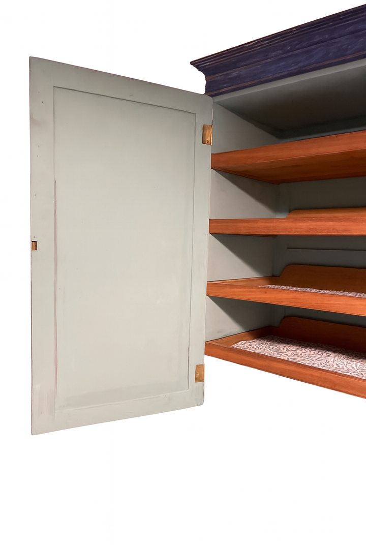 Antique Linen Press Paintedinterior shot of slide out drawers