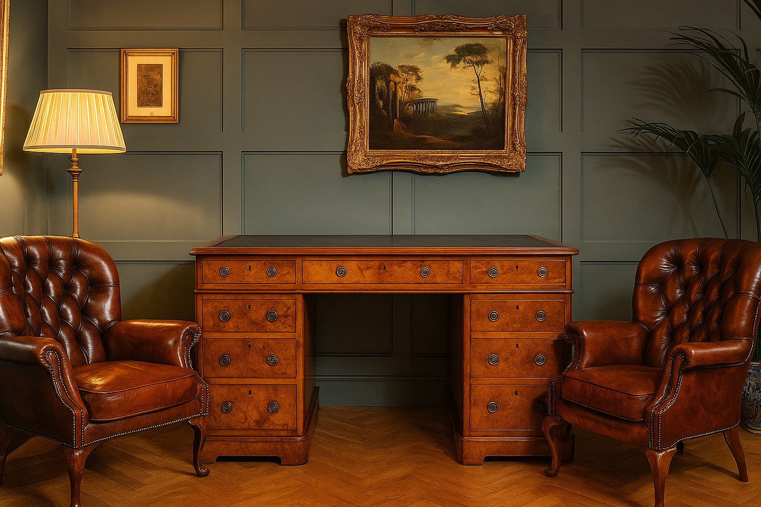 19th Century Burr Walnut  twin pedestal desk