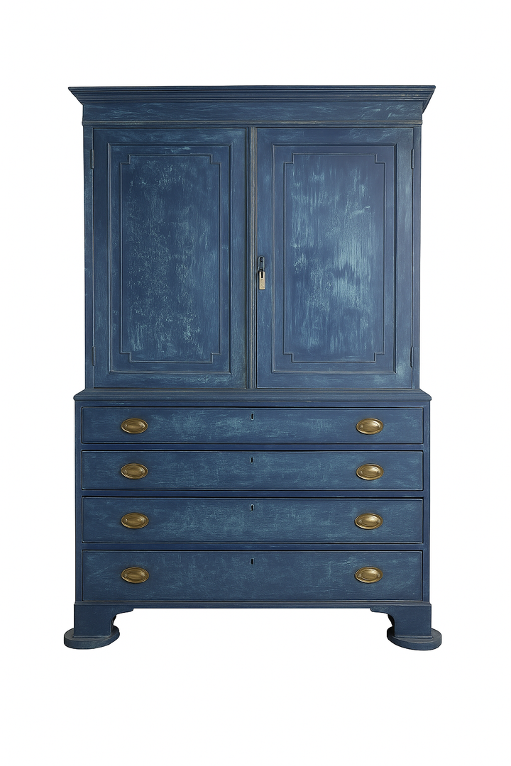 Blue Painted Antique 19th Century Linen Press