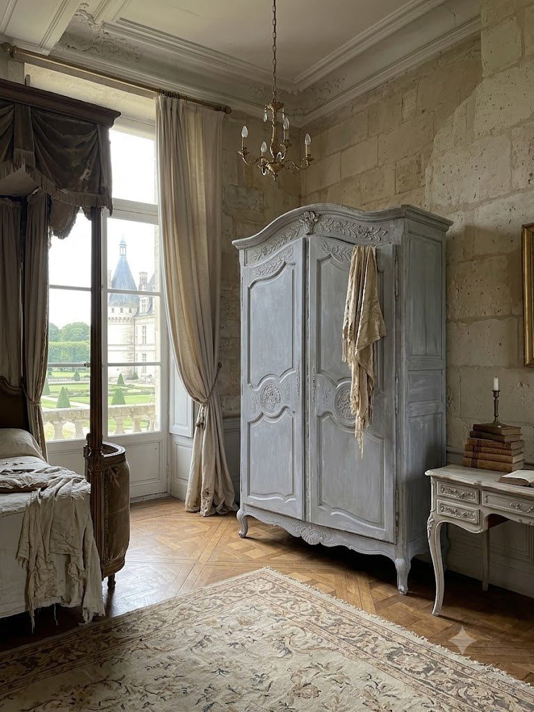 Antique Blue French Armoire in a room setting