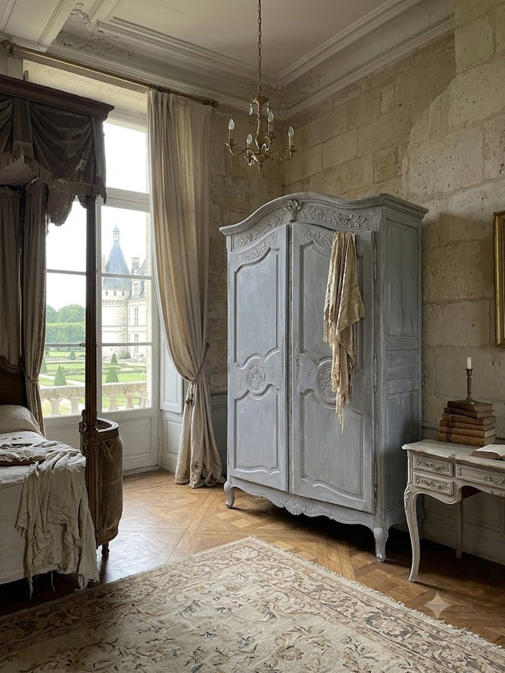 Antique Blue French Armoire in a room setting