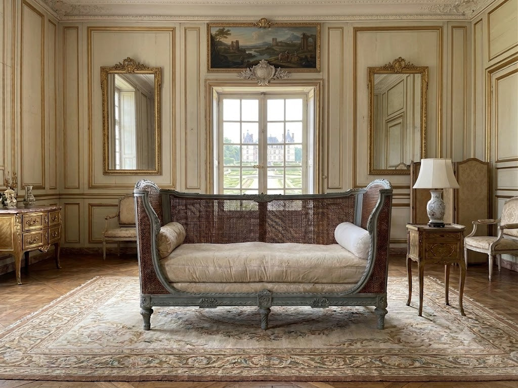 Antique French Painted Day Bed in a French Chateau Room Setting