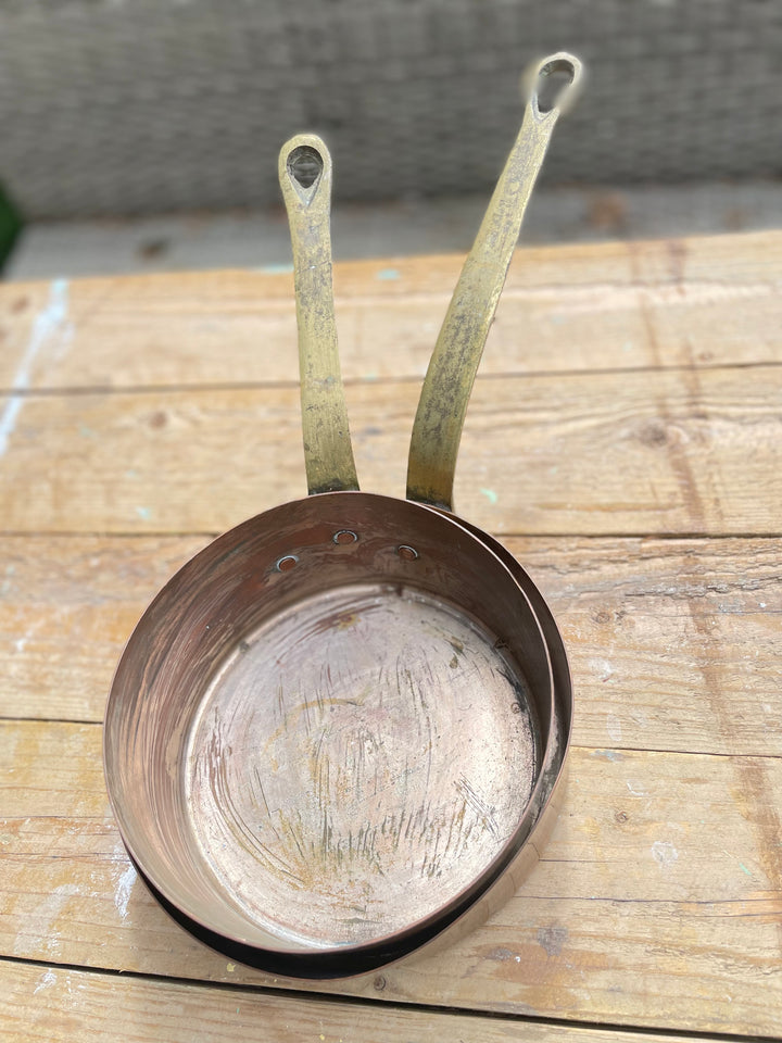 A Antique French Pan Set Home Decor close up top view of interior 