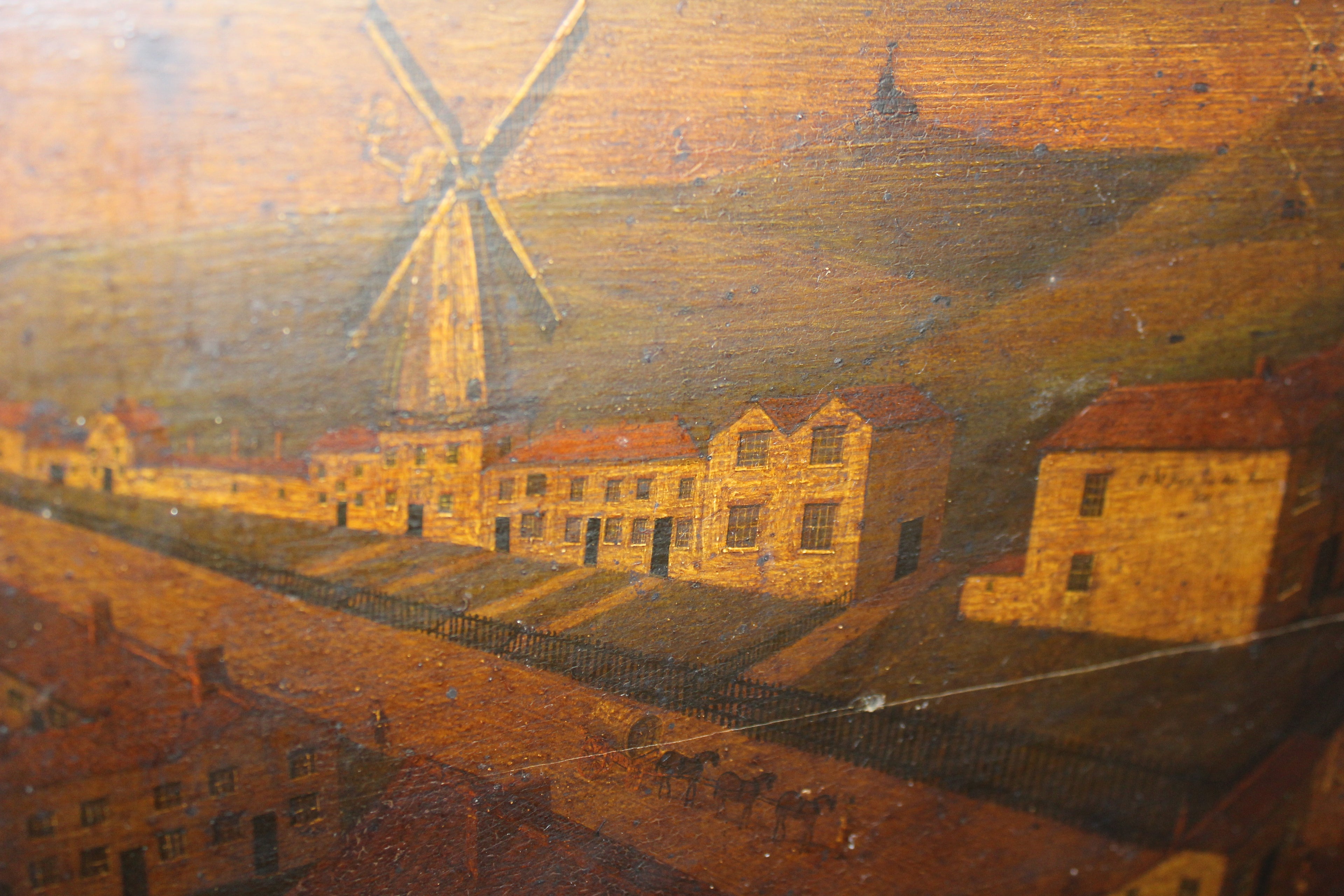 Antique_folk_art_landscape_of_Sussex_village_with_traditional_windmill