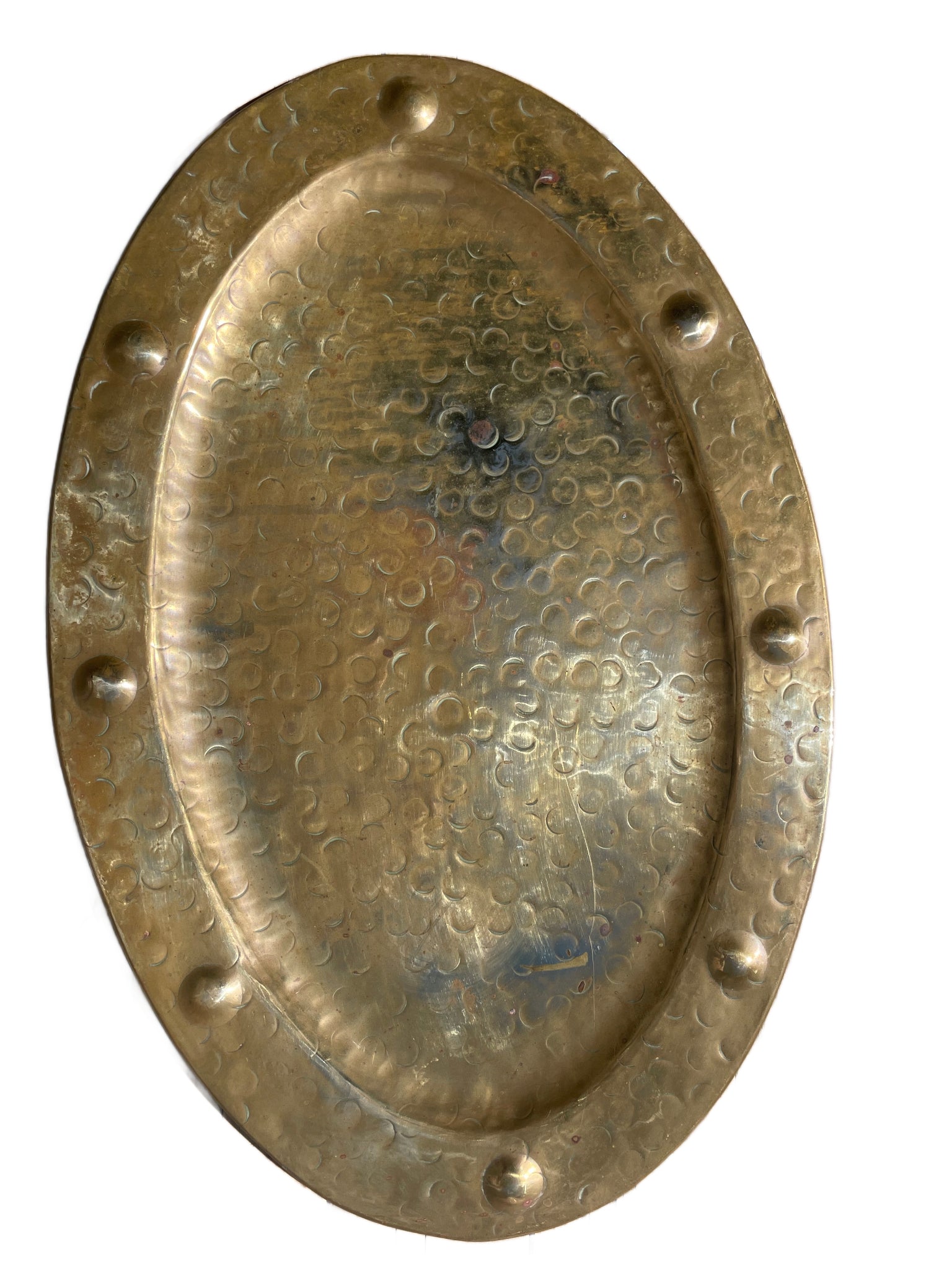 Antique brass tray displaying its naturally aged patina