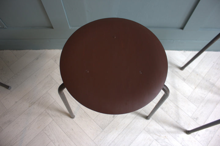 Arne Jacobsen original tripod stool with curved dark teak top