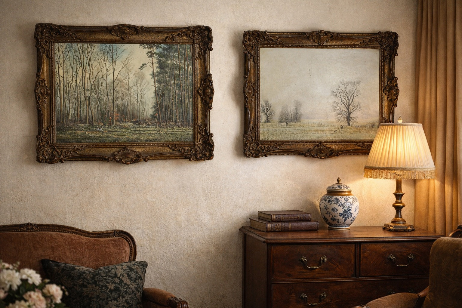 Pair of British Sporting Oil Paintings  Autumn & Winter Pheasant Shoot