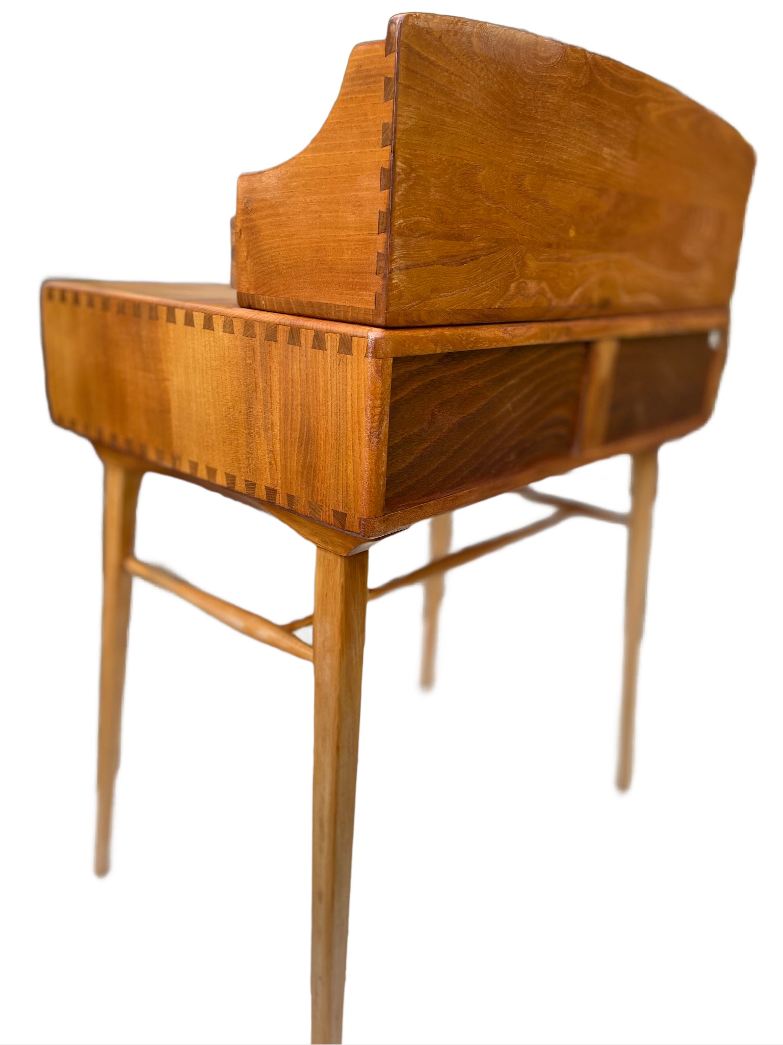 BACK VIEW of vintage Ercol elm and beech writing desk