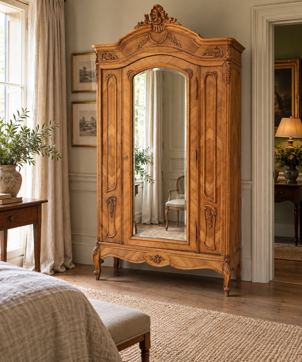 Early 20th century French walnut mirrored wardrobe