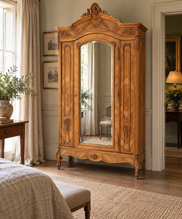 Early 20th century French walnut mirrored wardrobe