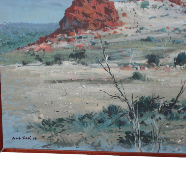 Close-up of Frank Pash painting brushwork – detailed outback scene