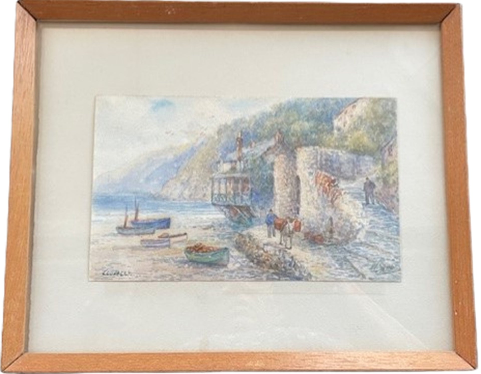 Watercolour of Clovelly Cove Fish Market, Devon, England