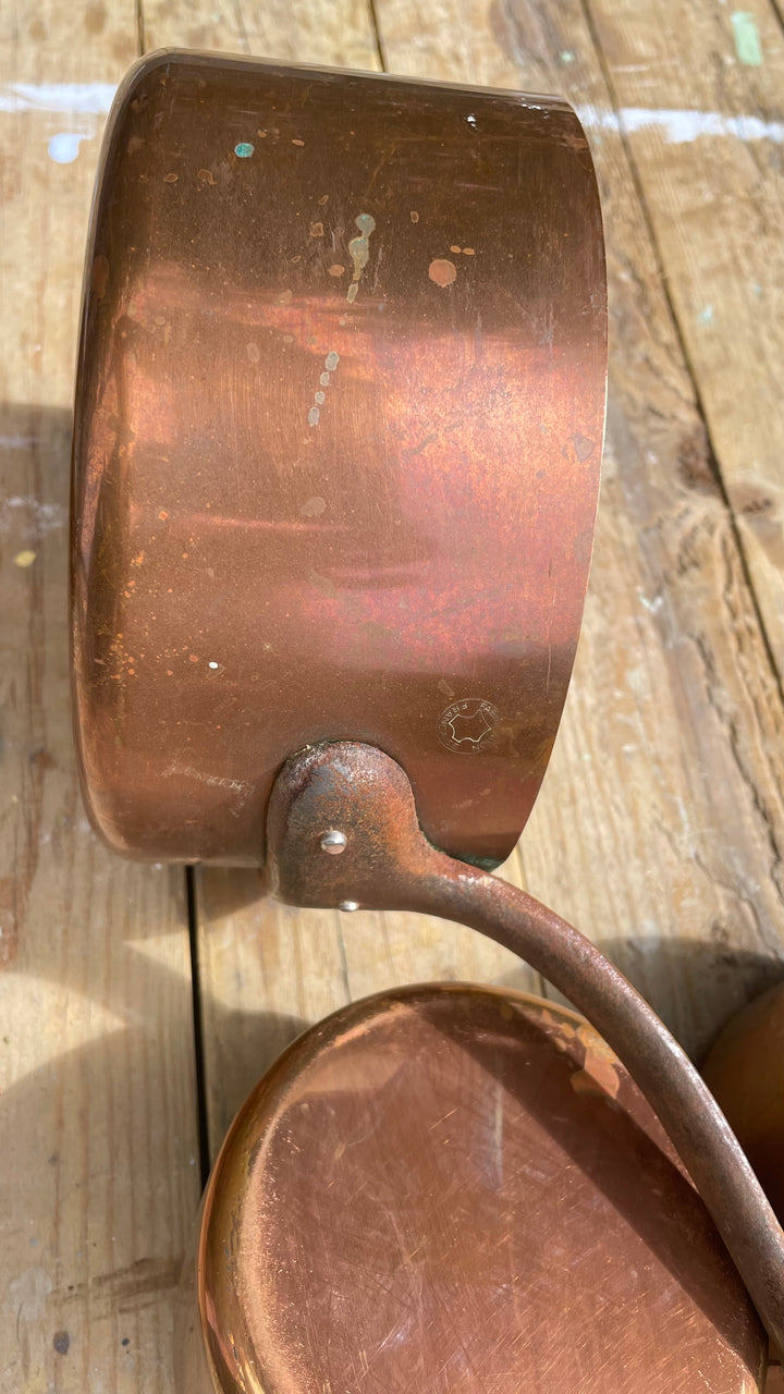 Copper saucepan French side view