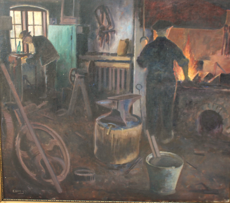 Danish realist blacksmith interior by Edvard Petersen