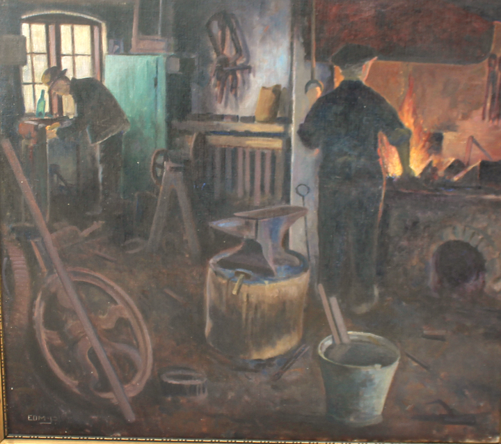 Danish realist blacksmith interior by Edvard Petersen