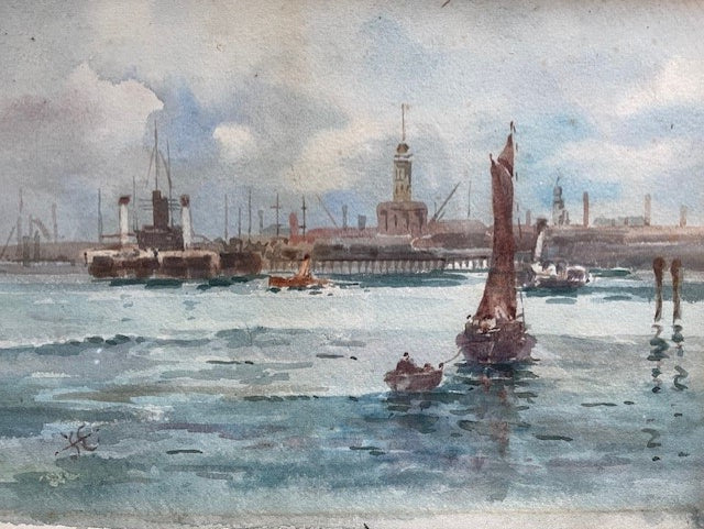 Watercolour of Devon Port Harbour Mouth England