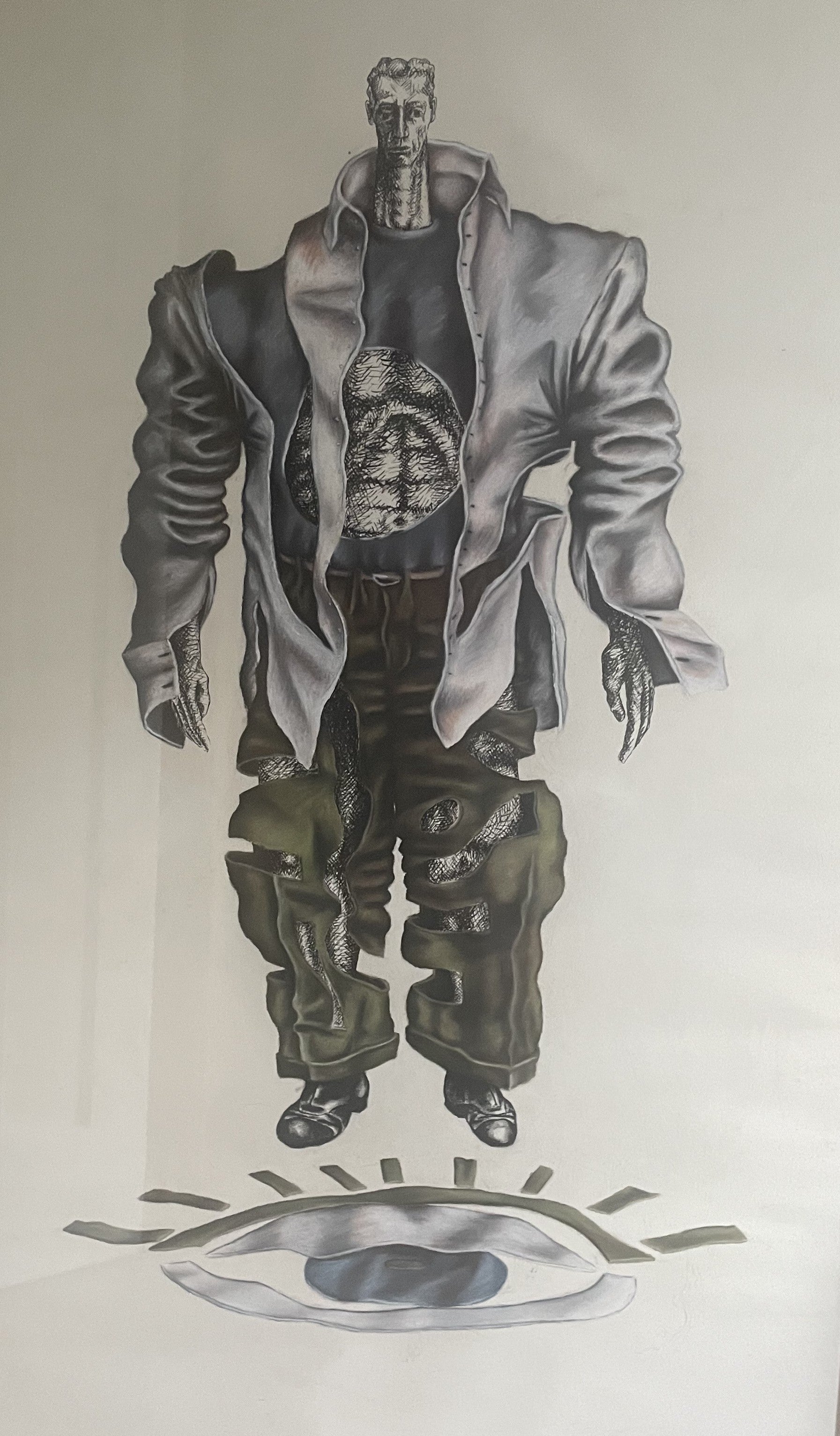 Pop Surrealist Chalk & Ink Figure Study, c.1980s