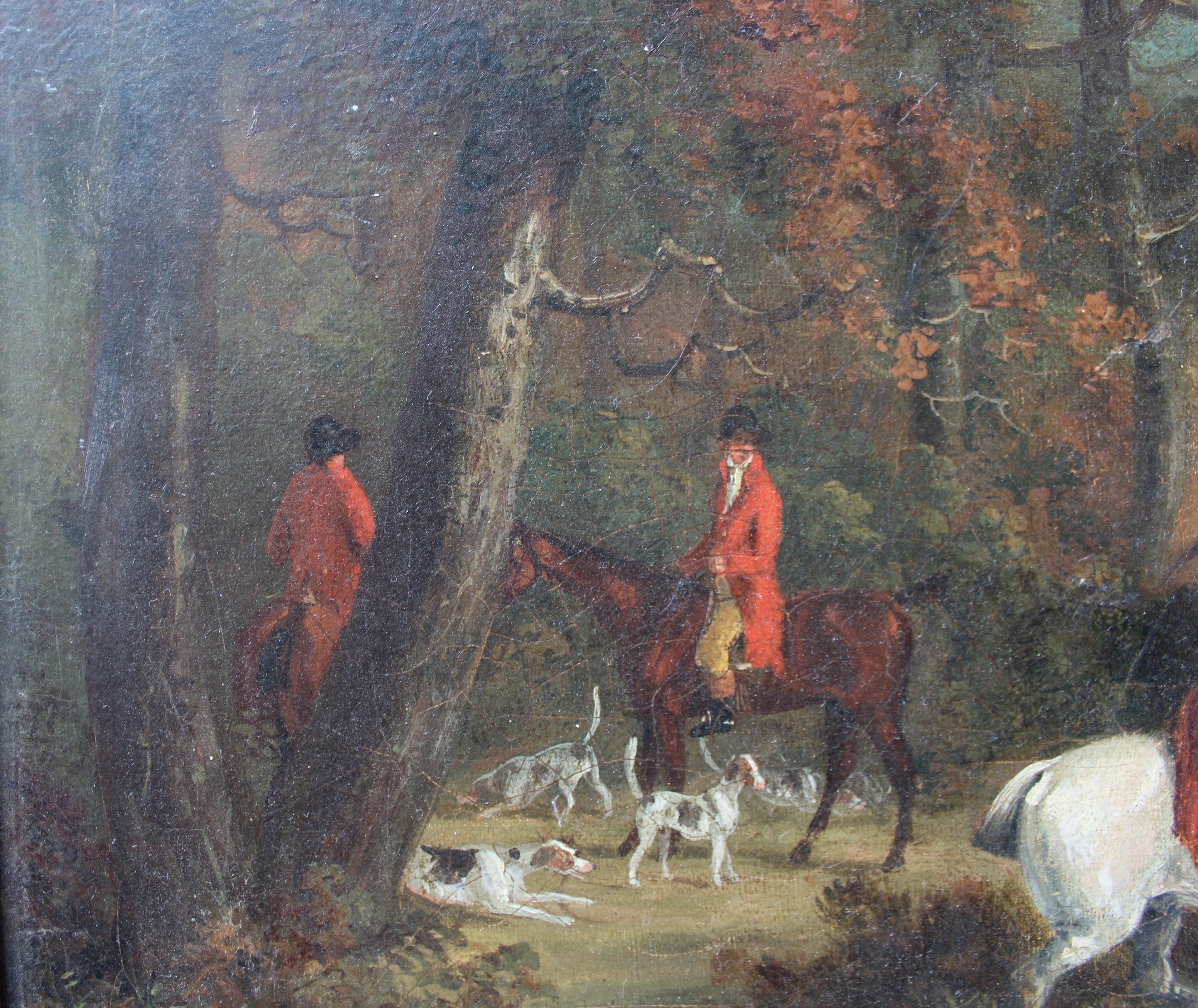 Early 19th century English School fox hunting oil painting with huntsmen,