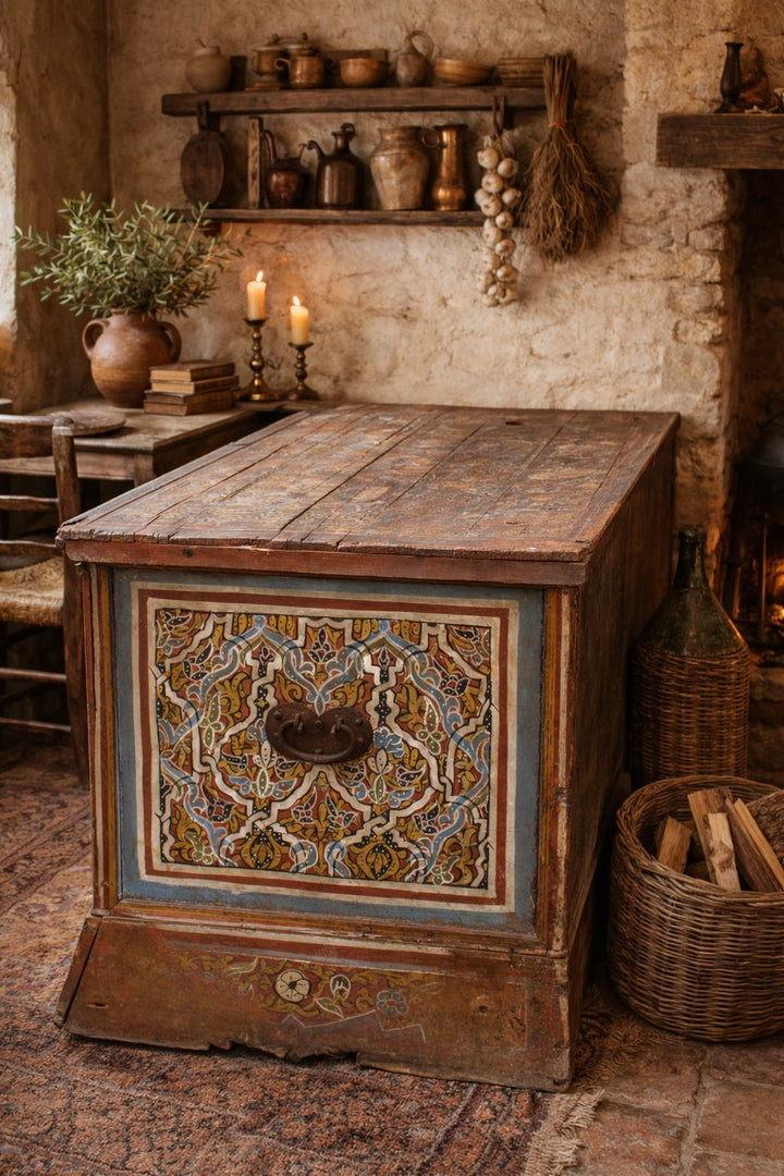 Early_19th_century_Spanish_painted_chest_with_Moroccan_style_decorative_panel
