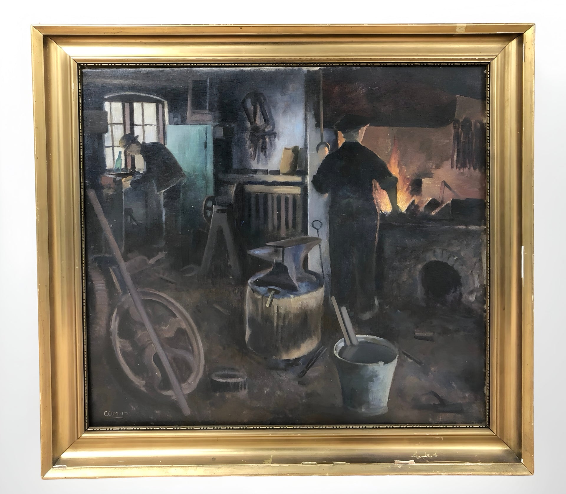 Edvard Petersen blacksmith painting – Danish forge interior