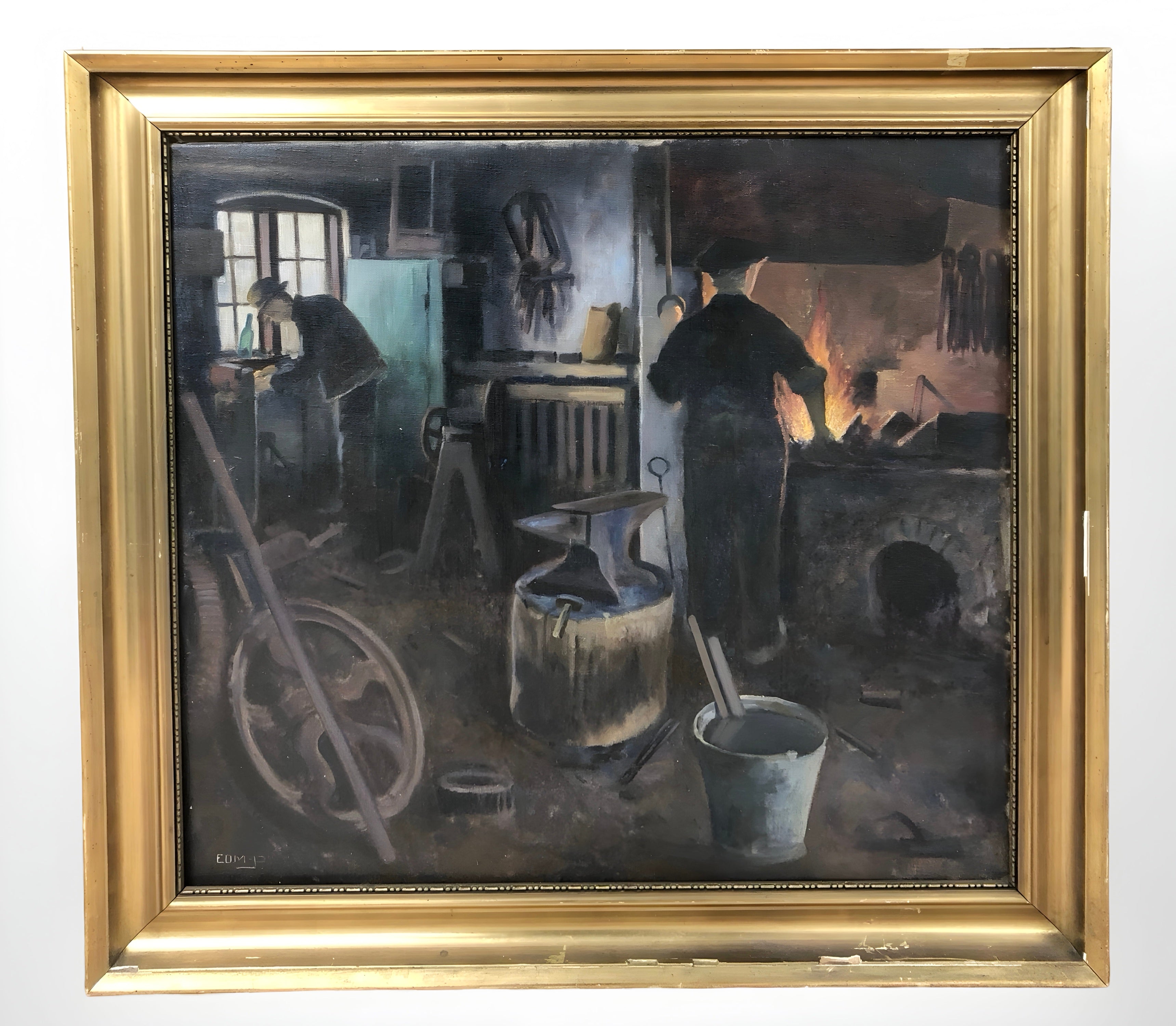 Edvard Petersen blacksmith painting – Danish forge interior