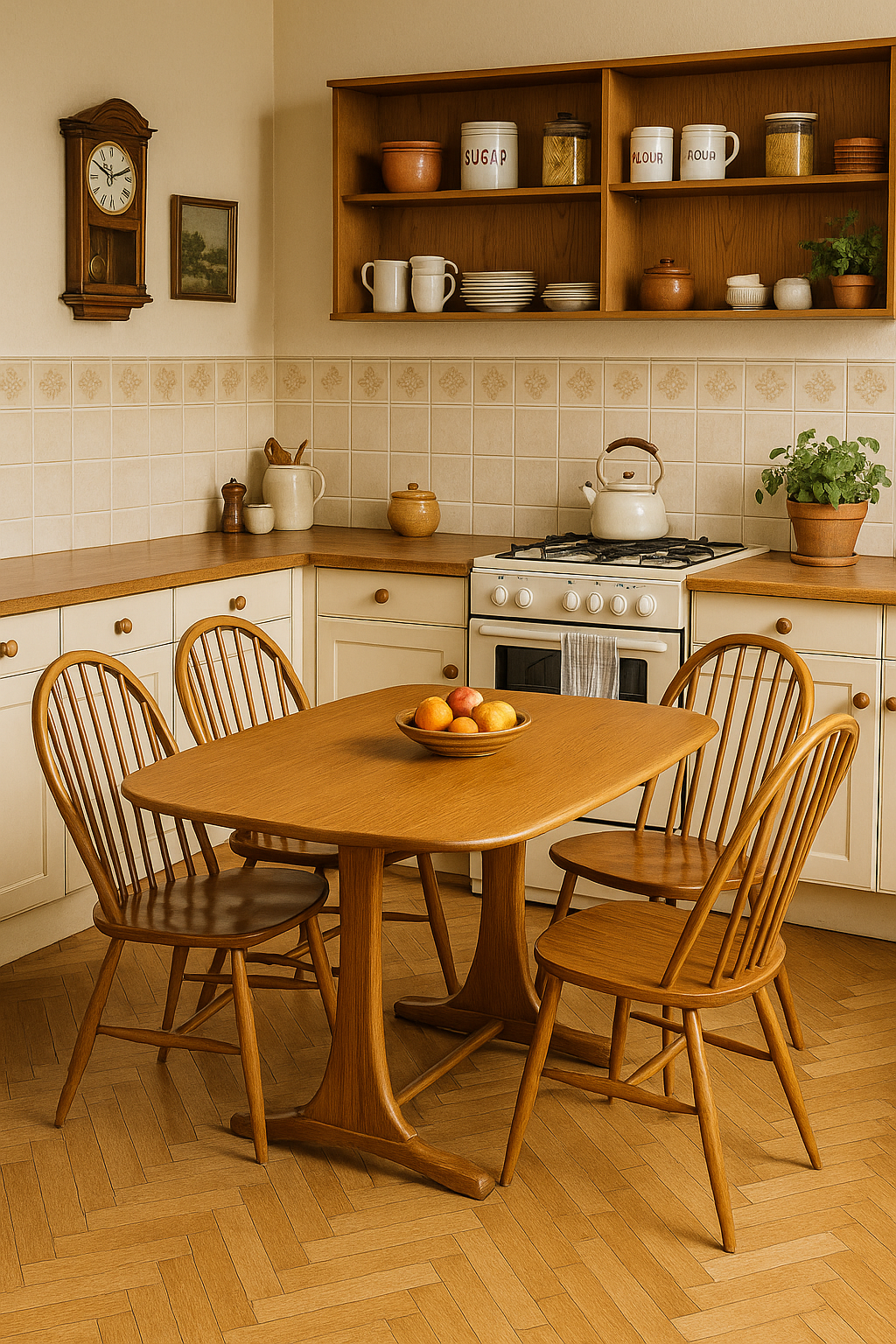 Ercol elm plank top dining table in situe