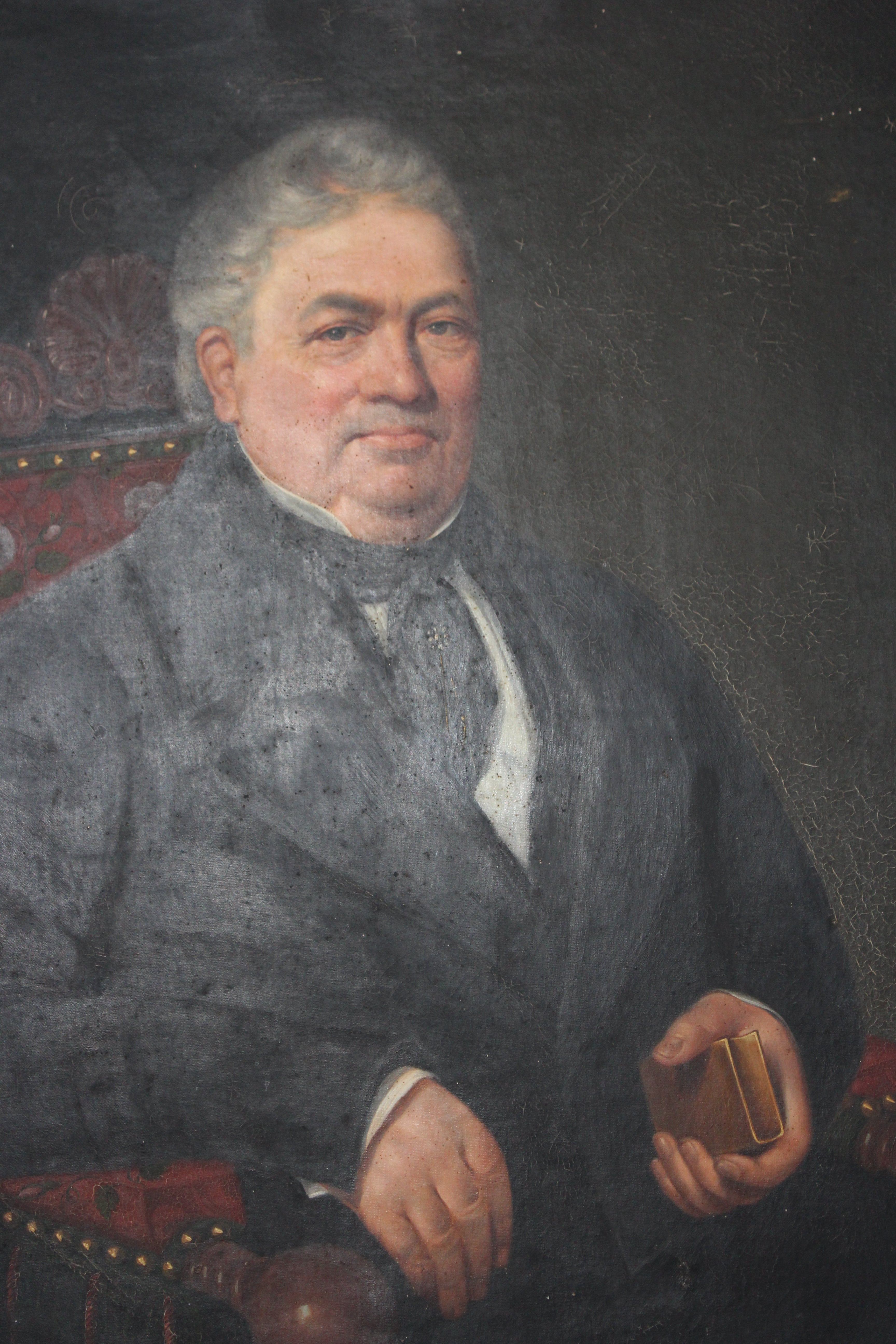 Fine art antique painting showcasing a noble French dignitary in a regal setting available for sale in Sussex